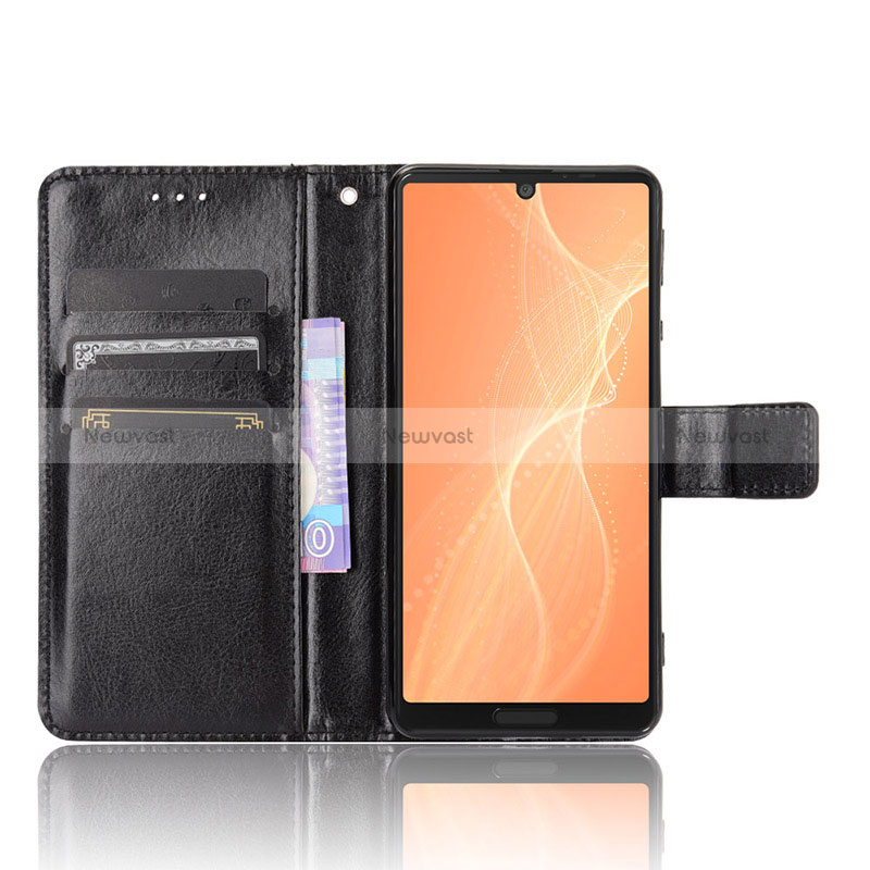 Leather Case Stands Flip Cover Holder BY5 for Sharp Aquos Sense4 Basic