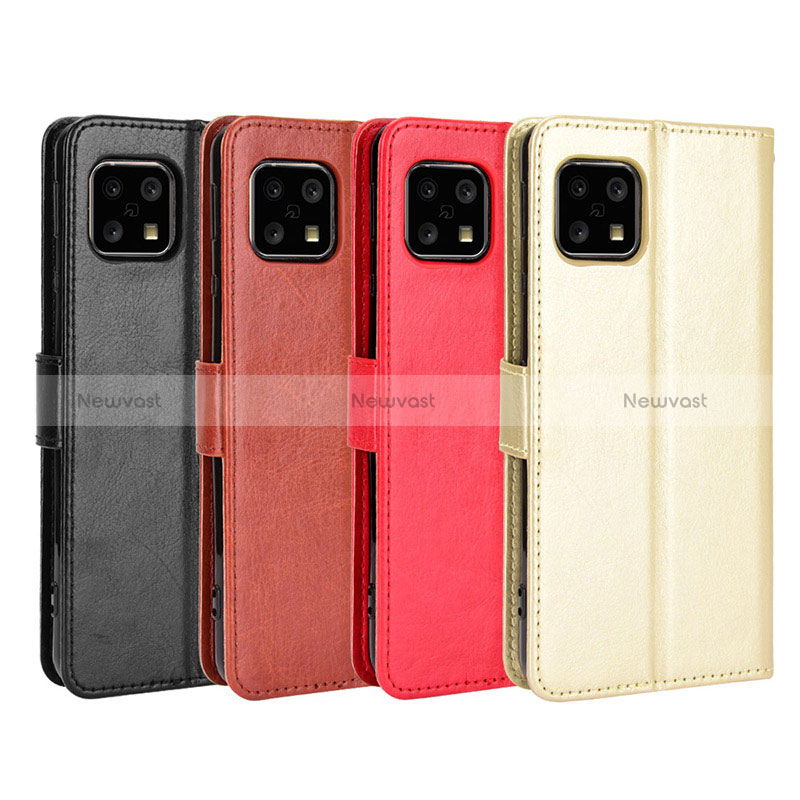 Leather Case Stands Flip Cover Holder BY5 for Sharp Aquos Sense4 Basic