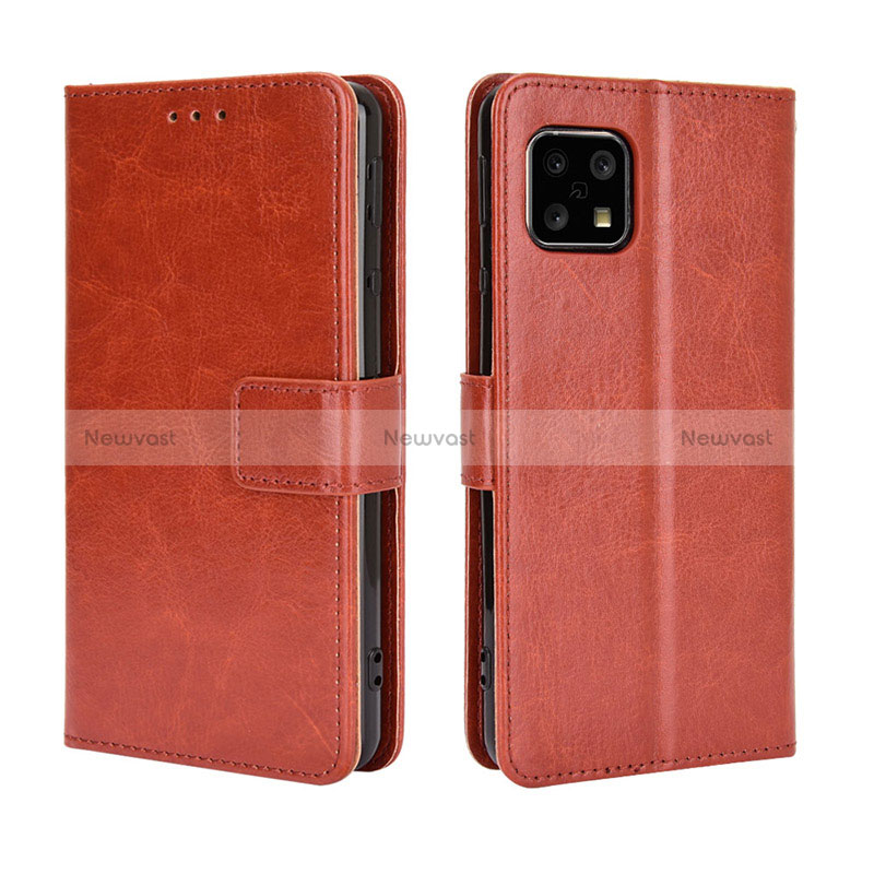 Leather Case Stands Flip Cover Holder BY5 for Sharp Aquos Sense4 Brown