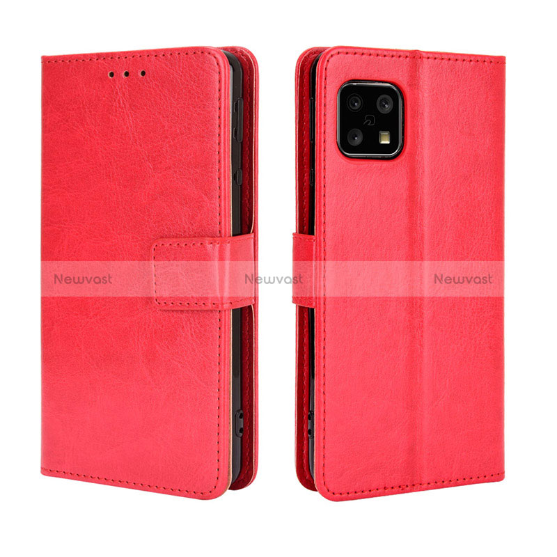 Leather Case Stands Flip Cover Holder BY5 for Sharp Aquos Sense4 Lite Red