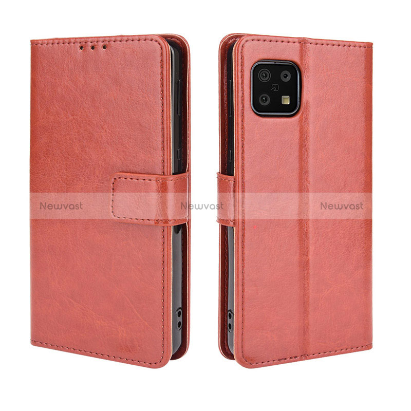 Leather Case Stands Flip Cover Holder BY5 for Sharp Aquos Sense6 Brown