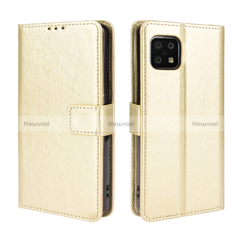 Leather Case Stands Flip Cover Holder BY5 for Sharp Aquos Sense6s Gold