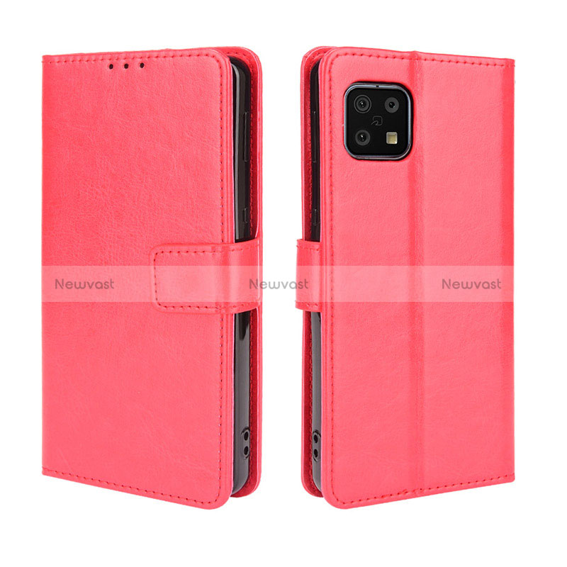 Leather Case Stands Flip Cover Holder BY5 for Sharp Aquos Sense6s Red