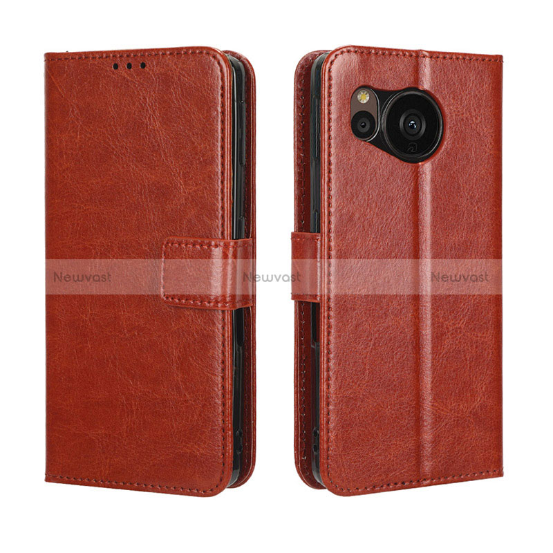 Leather Case Stands Flip Cover Holder BY5 for Sharp Aquos Sense7 Plus Brown