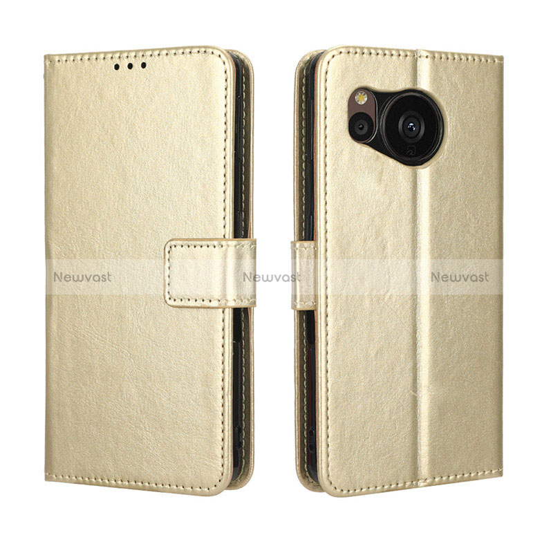 Leather Case Stands Flip Cover Holder BY5 for Sharp Aquos Sense7 Plus Gold