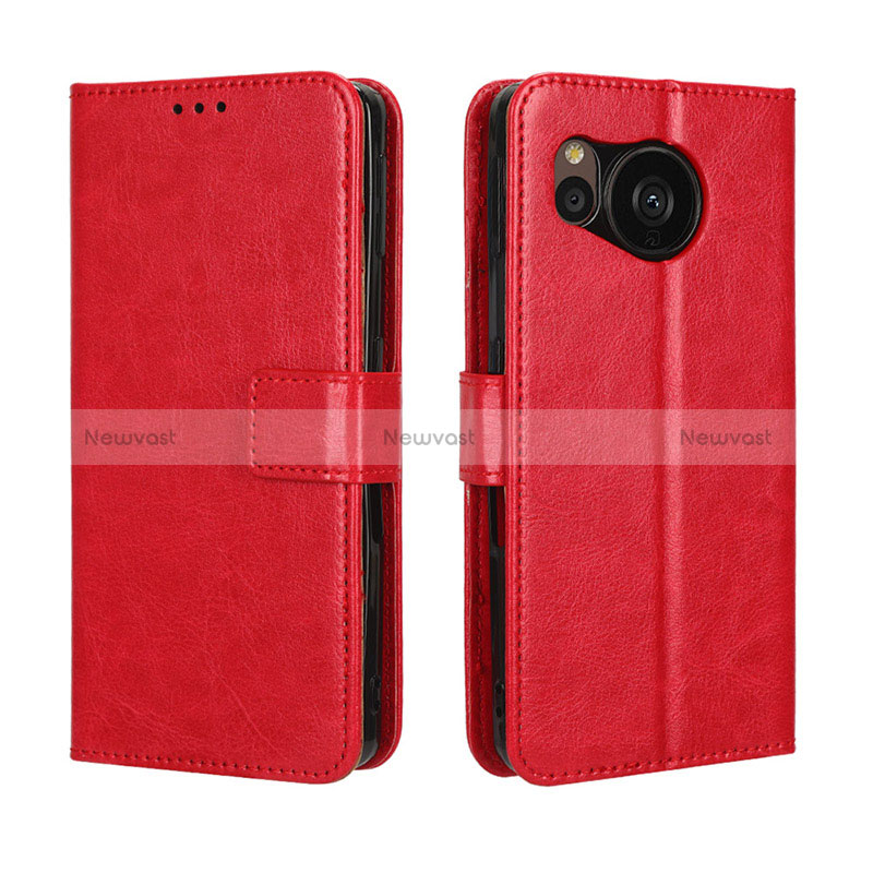 Leather Case Stands Flip Cover Holder BY5 for Sharp Aquos Sense7 Red
