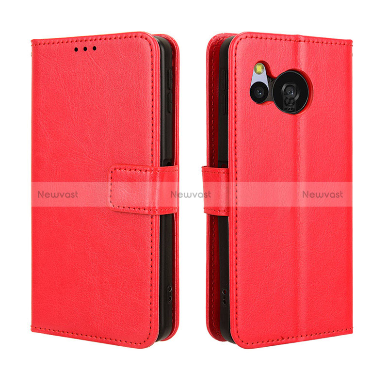 Leather Case Stands Flip Cover Holder BY5 for Sharp Aquos Sense8 Red