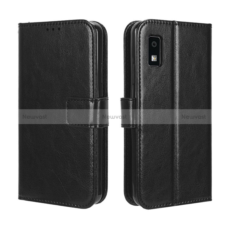 Leather Case Stands Flip Cover Holder BY5 for Sharp Aquos wish3 Black