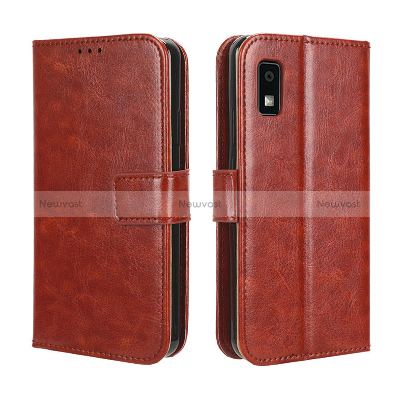 Leather Case Stands Flip Cover Holder BY5 for Sharp Aquos wish3 Brown