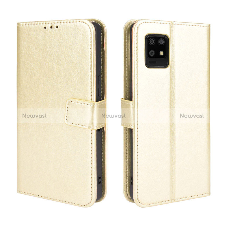 Leather Case Stands Flip Cover Holder BY5 for Sharp Aquos Zero6 Gold