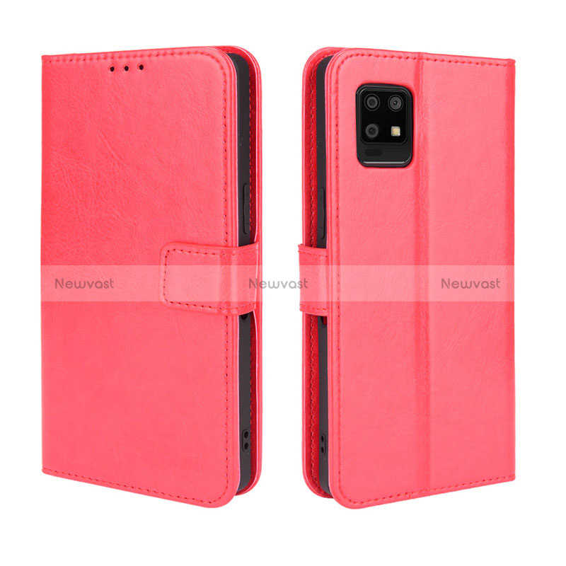 Leather Case Stands Flip Cover Holder BY5 for Sharp Aquos Zero6 Red