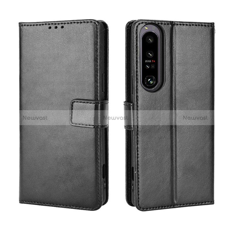 Leather Case Stands Flip Cover Holder BY5 for Sony Xperia 1 IV SO-51C Black