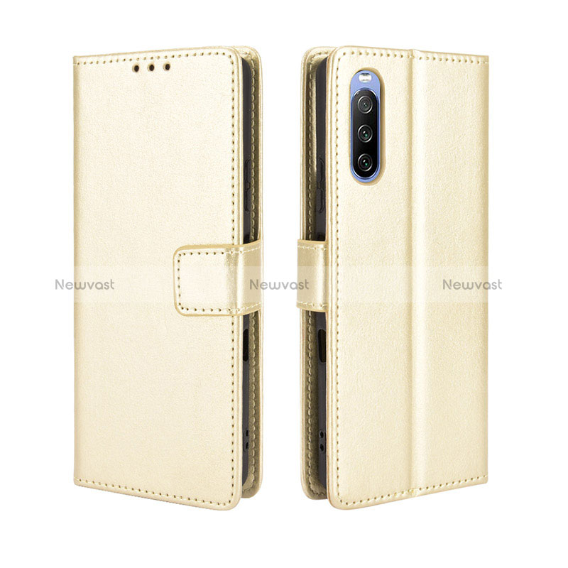 Leather Case Stands Flip Cover Holder BY5 for Sony Xperia 10 III SO-52B Gold