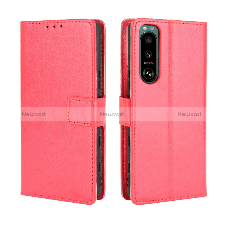 Leather Case Stands Flip Cover Holder BY5 for Sony Xperia 5 III SO-53B Red