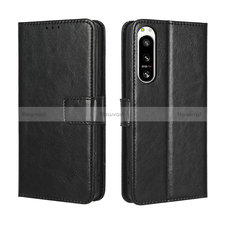 Leather Case Stands Flip Cover Holder BY5 for Sony Xperia 5 IV Black