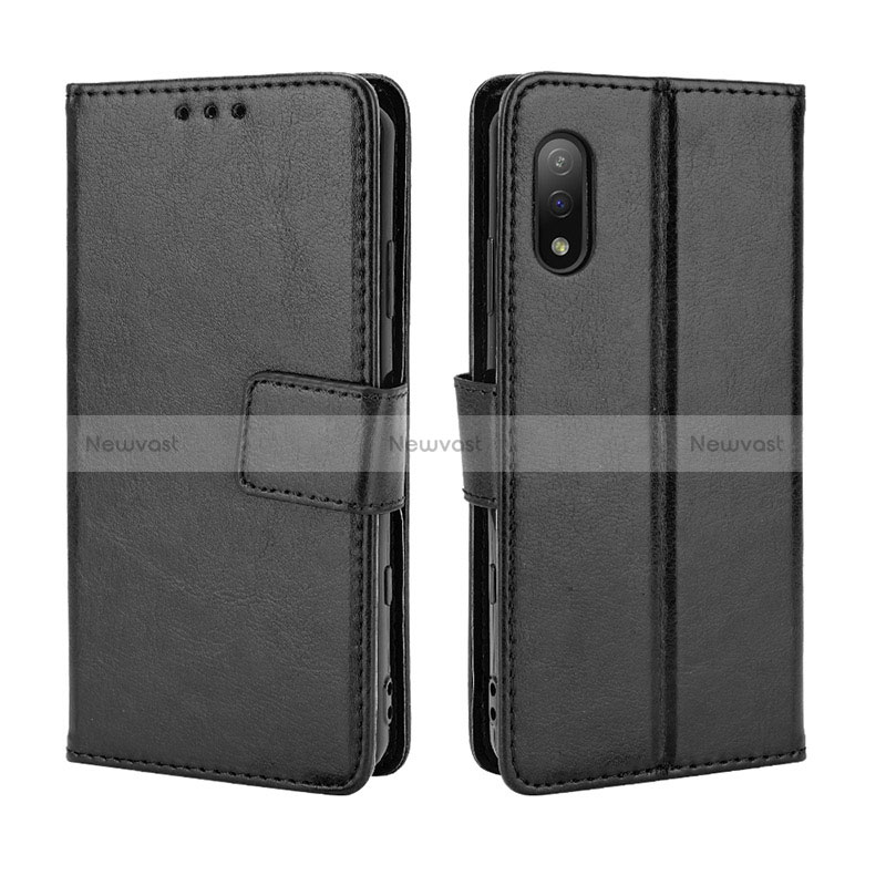 Leather Case Stands Flip Cover Holder BY5 for Sony Xperia Ace II SO-41B Black