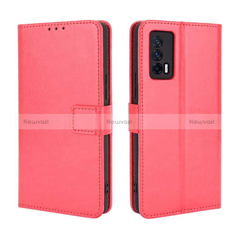 Leather Case Stands Flip Cover Holder BY5 for Vivo iQOO 7 India 5G Red