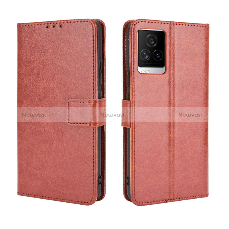 Leather Case Stands Flip Cover Holder BY5 for Vivo iQOO 7 Legend 5G Brown