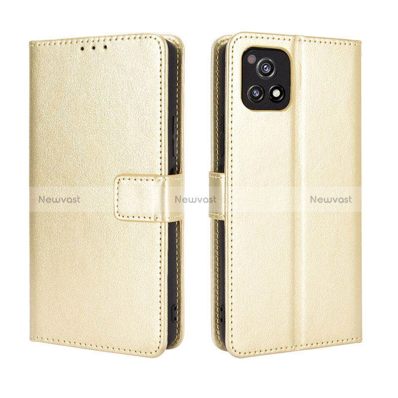 Leather Case Stands Flip Cover Holder BY5 for Vivo iQOO U3 5G Gold