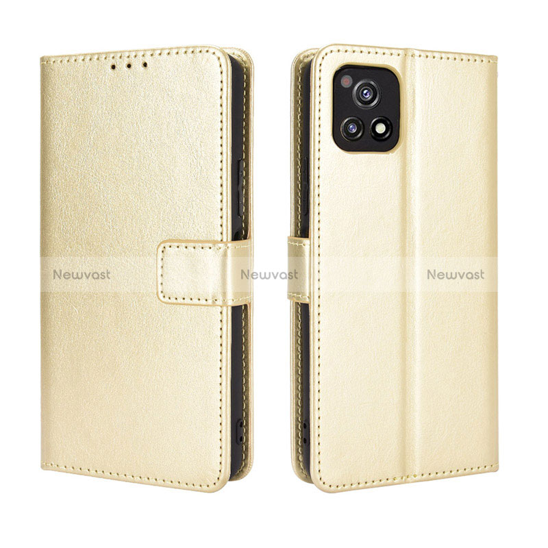 Leather Case Stands Flip Cover Holder BY5 for Vivo iQOO U3x 5G Gold