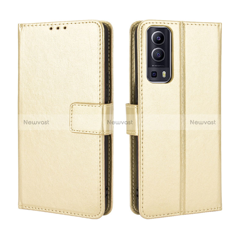 Leather Case Stands Flip Cover Holder BY5 for Vivo iQOO Z3 5G Gold