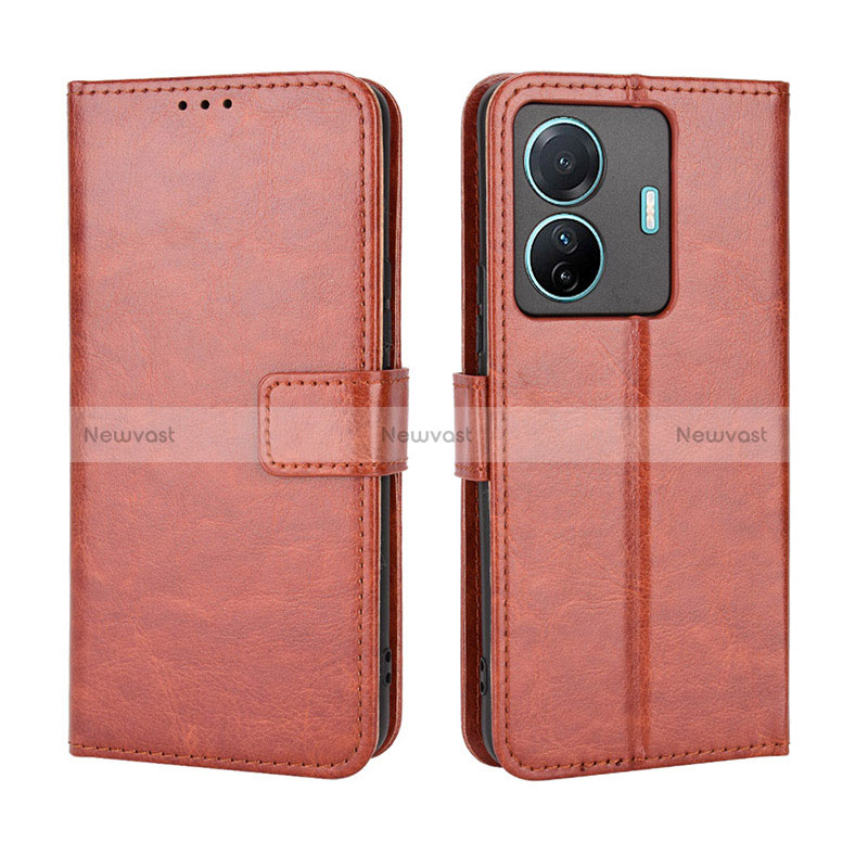 Leather Case Stands Flip Cover Holder BY5 for Vivo iQOO Z6 Pro 5G Brown