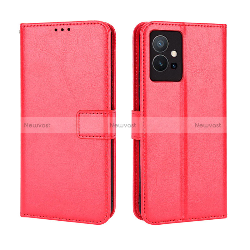 Leather Case Stands Flip Cover Holder BY5 for Vivo T1 5G India Red