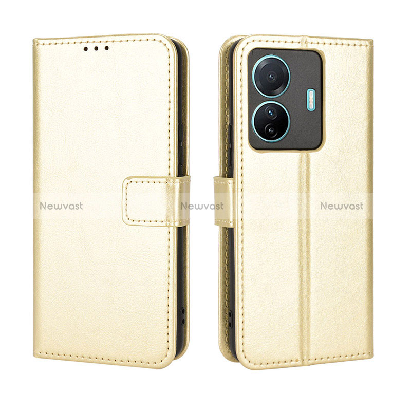 Leather Case Stands Flip Cover Holder BY5 for Vivo T1 Pro 5G Gold