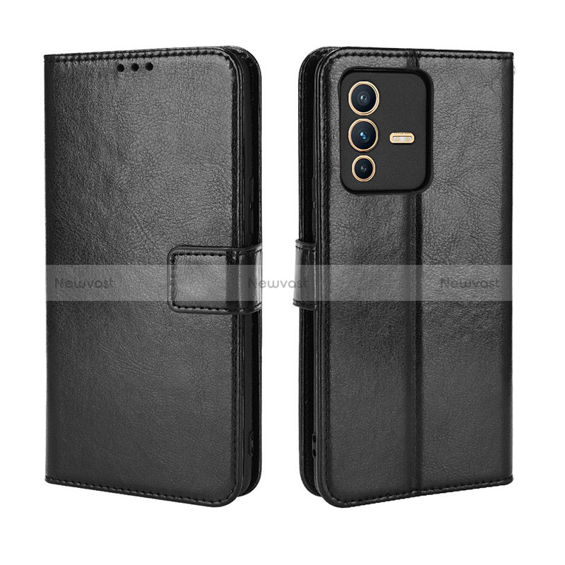 Leather Case Stands Flip Cover Holder BY5 for Vivo V23 Pro 5G Black