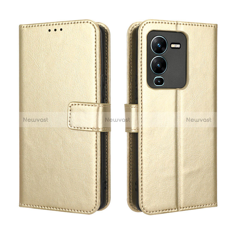 Leather Case Stands Flip Cover Holder BY5 for Vivo V25 Pro 5G Gold