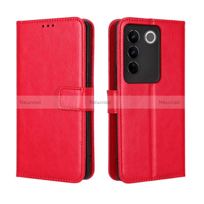 Leather Case Stands Flip Cover Holder BY5 for Vivo V27 Pro 5G Red