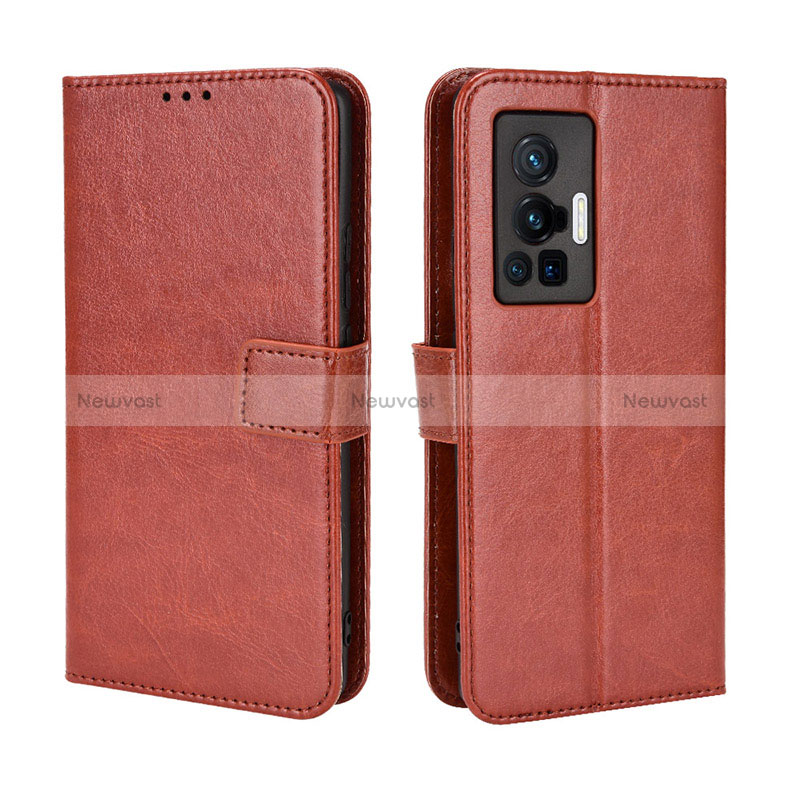 Leather Case Stands Flip Cover Holder BY5 for Vivo X70 Pro 5G Brown