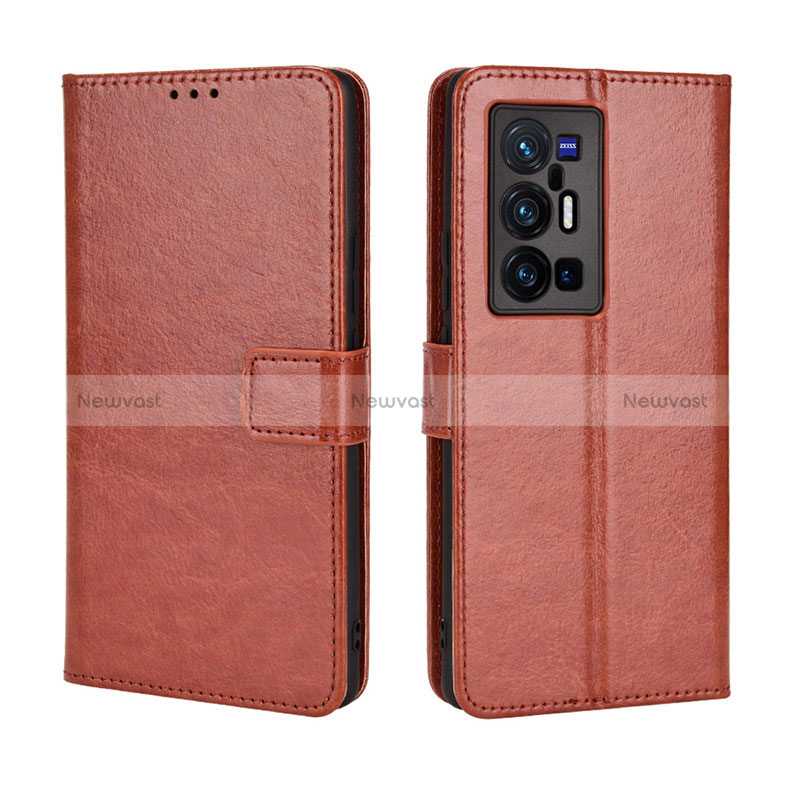 Leather Case Stands Flip Cover Holder BY5 for Vivo X70 Pro+ Plus 5G Brown