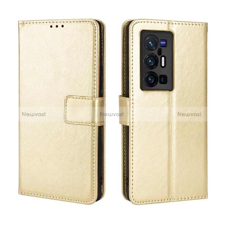 Leather Case Stands Flip Cover Holder BY5 for Vivo X70 Pro+ Plus 5G Gold