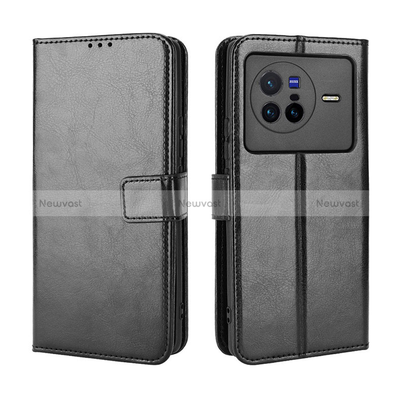 Leather Case Stands Flip Cover Holder BY5 for Vivo X80 5G Black