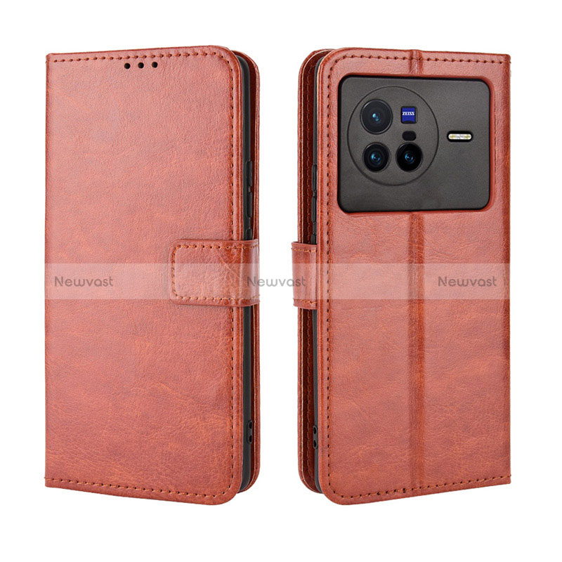 Leather Case Stands Flip Cover Holder BY5 for Vivo X80 5G Brown