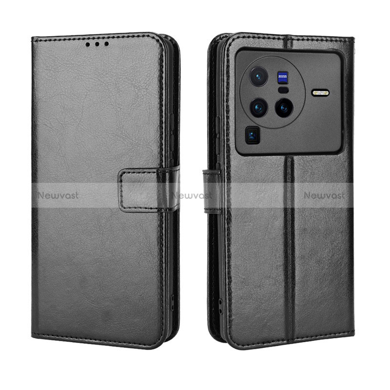 Leather Case Stands Flip Cover Holder BY5 for Vivo X80 Pro 5G Black