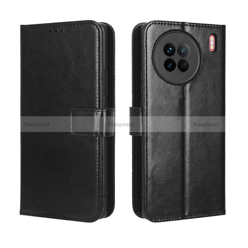 Leather Case Stands Flip Cover Holder BY5 for Vivo X90 5G Black