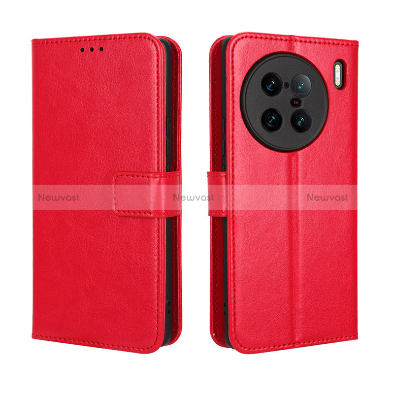 Leather Case Stands Flip Cover Holder BY5 for Vivo X90 Pro+ Plus 5G Red