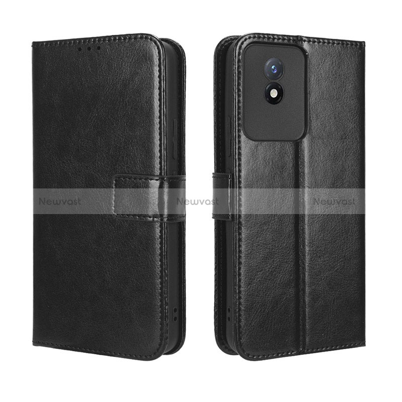 Leather Case Stands Flip Cover Holder BY5 for Vivo Y02 Black
