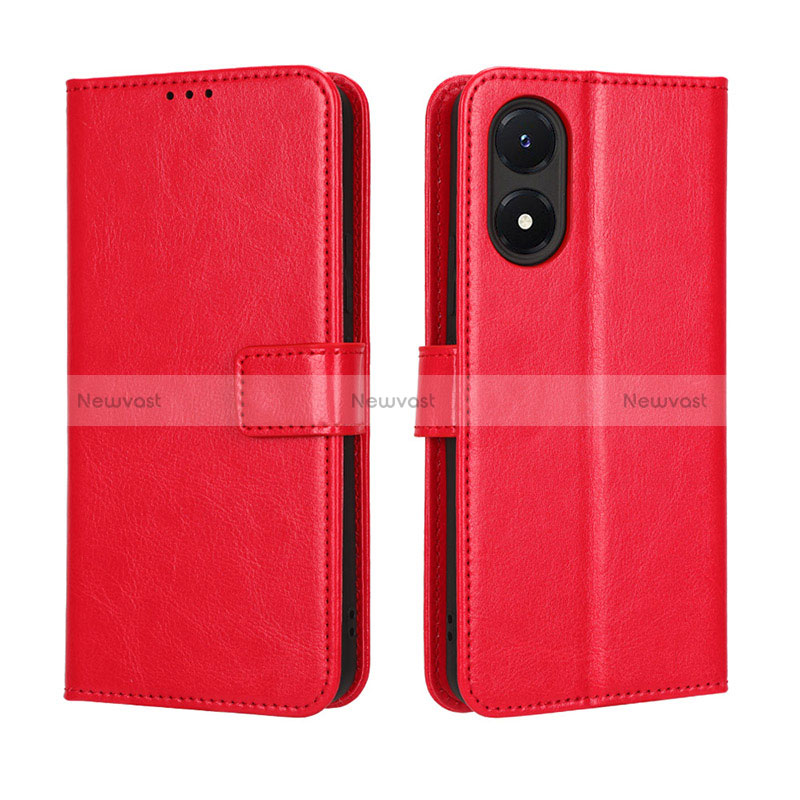 Leather Case Stands Flip Cover Holder BY5 for Vivo Y02S Red