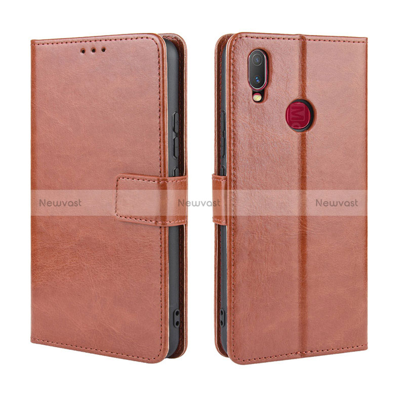 Leather Case Stands Flip Cover Holder BY5 for Vivo Y11 Brown