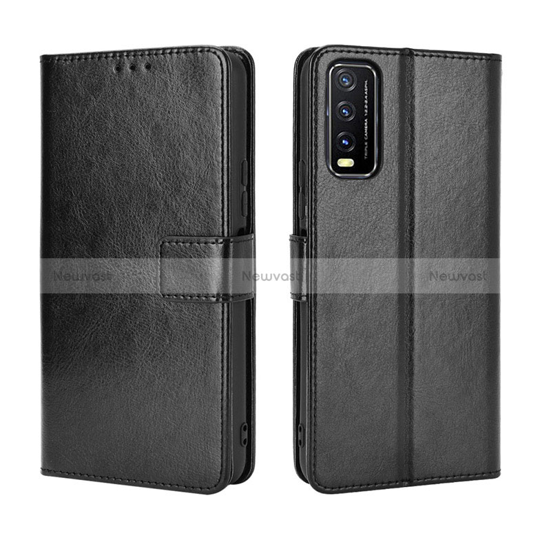 Leather Case Stands Flip Cover Holder BY5 for Vivo Y20a Black