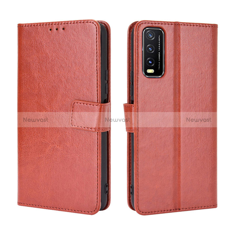 Leather Case Stands Flip Cover Holder BY5 for Vivo Y20a Brown