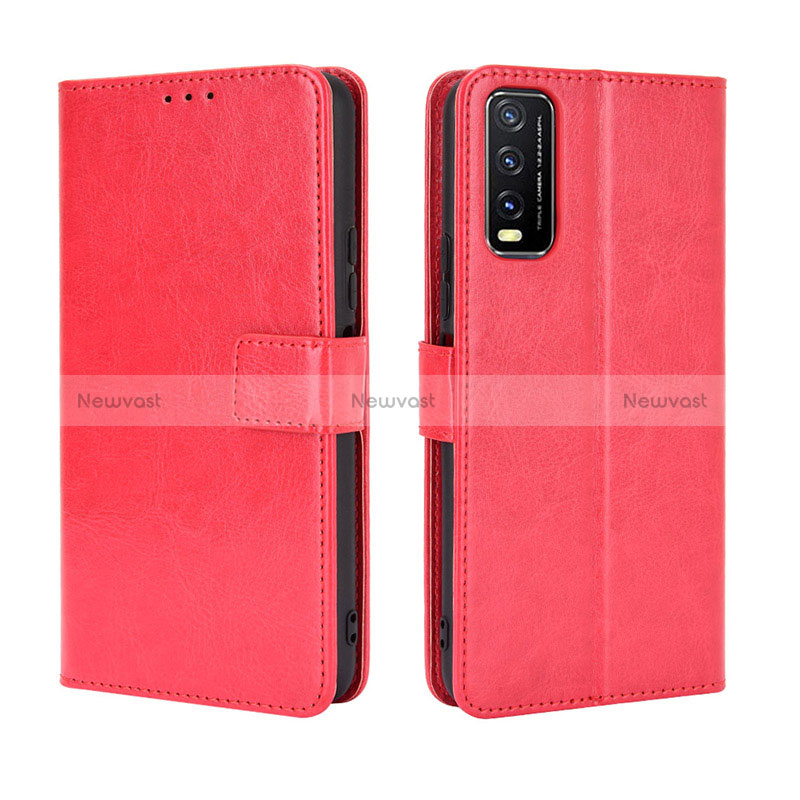 Leather Case Stands Flip Cover Holder BY5 for Vivo Y20a Red