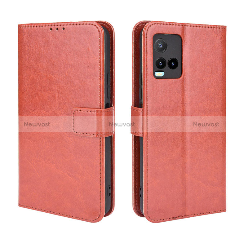 Leather Case Stands Flip Cover Holder BY5 for Vivo Y21a Brown