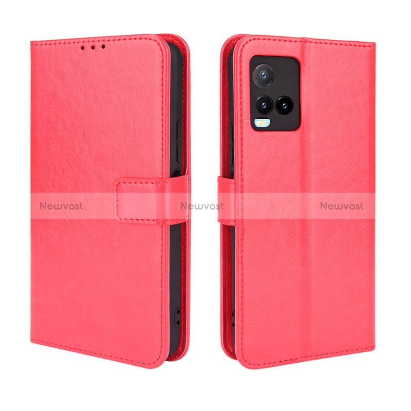 Leather Case Stands Flip Cover Holder BY5 for Vivo Y21t Red