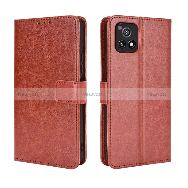 Leather Case Stands Flip Cover Holder BY5 for Vivo Y31s 5G Brown