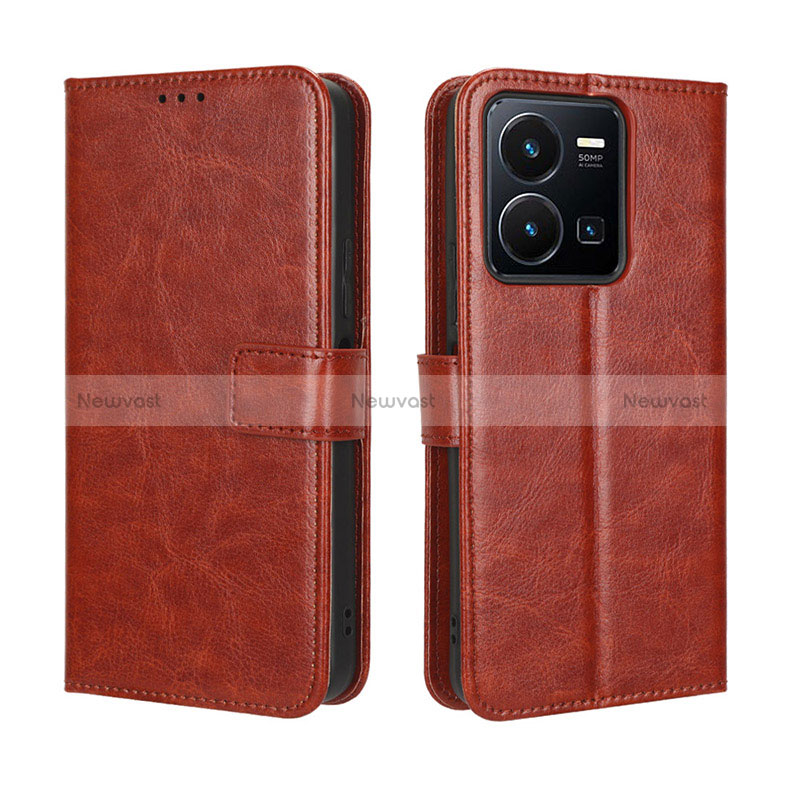 Leather Case Stands Flip Cover Holder BY5 for Vivo Y35 4G Brown