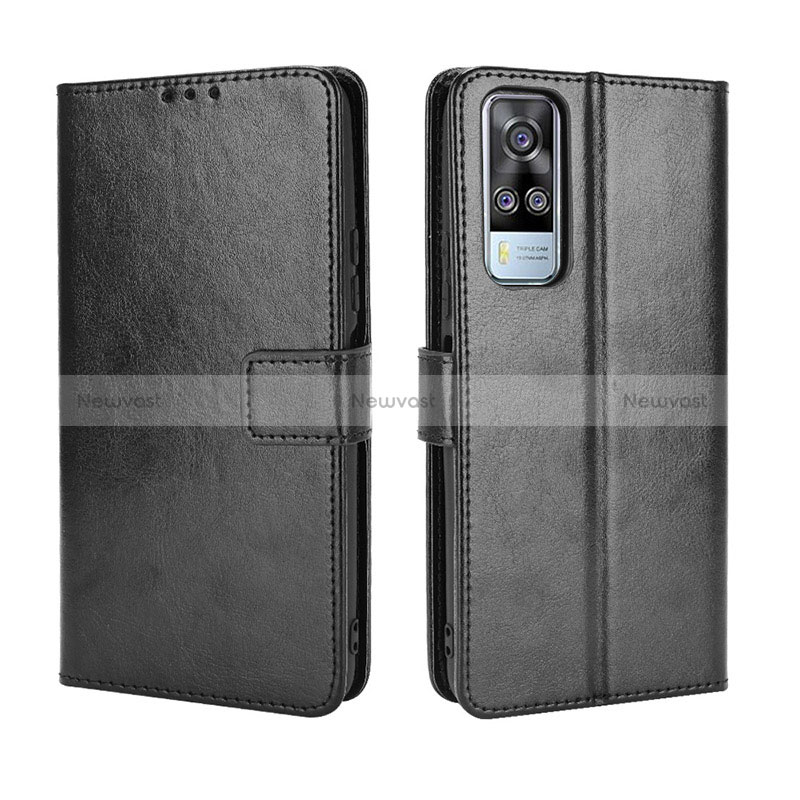 Leather Case Stands Flip Cover Holder BY5 for Vivo Y51 (2021) Black